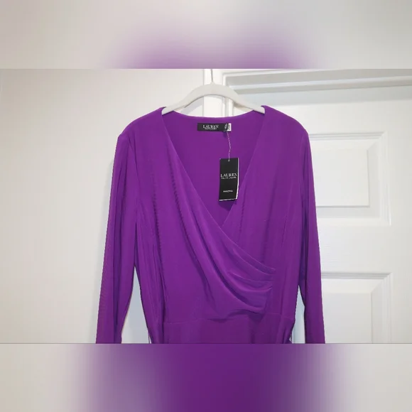 Lauren Ralph Lauren Women's Surplice Jersey Dress, Purple, 10 - Picture 2 of 9